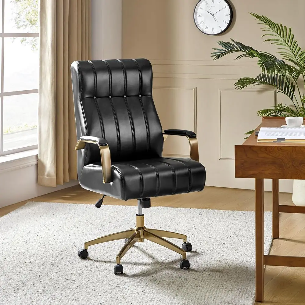Modern Executive Office Chair, Faux Leather Tufted Ergonomic Desk Chair with Gold Plated Base amp Armrests, 360 Swivel Adjustab
Modern Executive Office Chair, Faux Leather Tufted Ergonomic Desk Chair with Gold Plated Base amp Armrests, 360 Swivel Adjustab