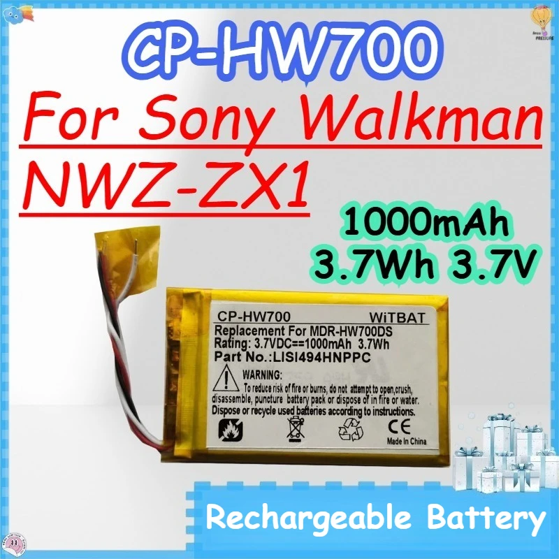 CP-HW700 3.7V 1000mAh 3.7Wh Rechargeable Battery for Sony Walkman NWZ-ZX1 Multimedia Player Battery
CP-HW700 3.7V 1000mAh 3.7Wh Rechargeable Battery for Sony Walkman NWZ-ZX1 Multimedia Player Battery