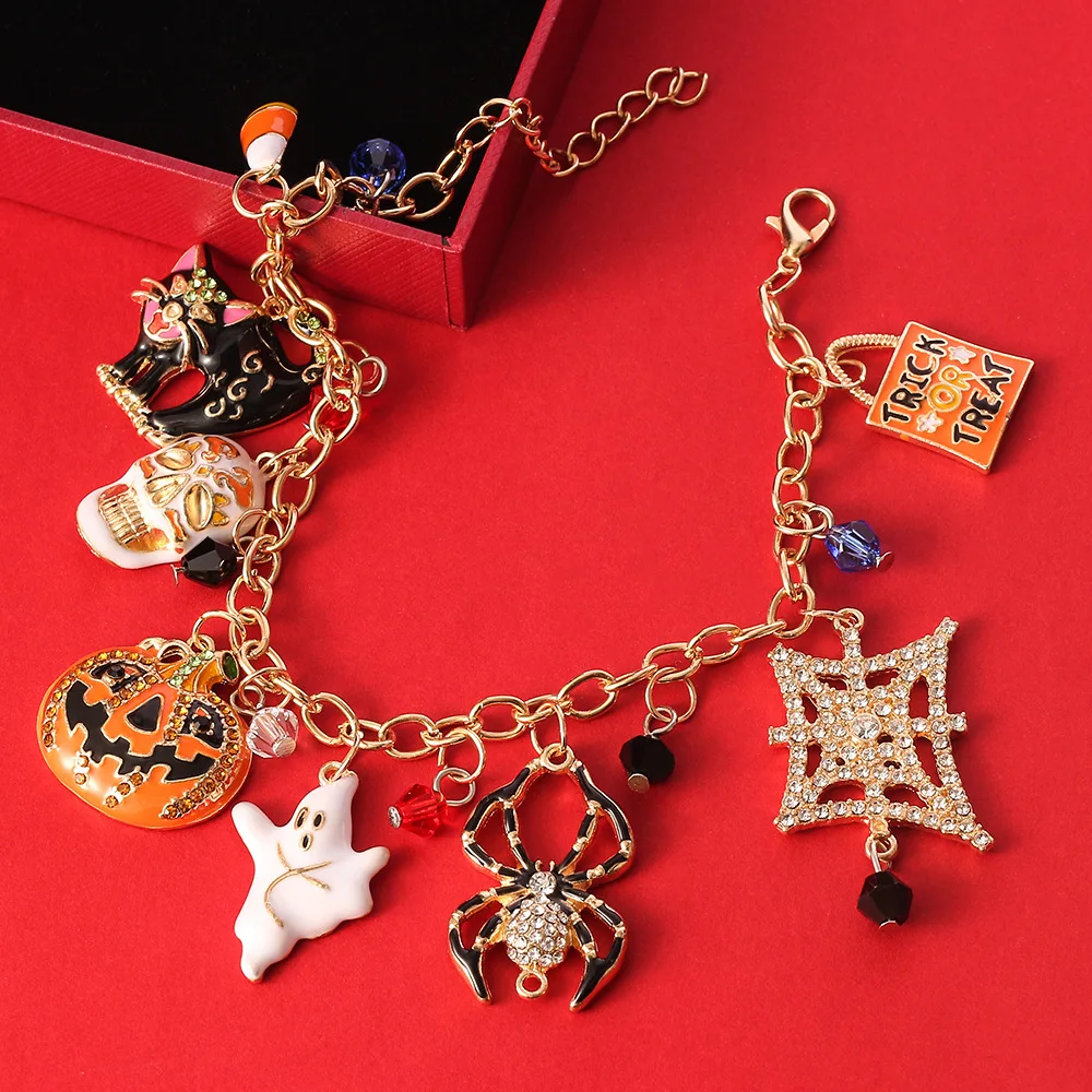 New Halloween Inlaid Zircon Pumpkin Ghost Black Cat Skeleton Pendant Bracelet For Women Men Hip Hop Punk Jewelry Gifts
New Halloween Inlaid Zircon Pumpkin Ghost Black Cat Skeleton Pendant Bracelet For Women Men Hip Hop Punk Jewelry Gifts