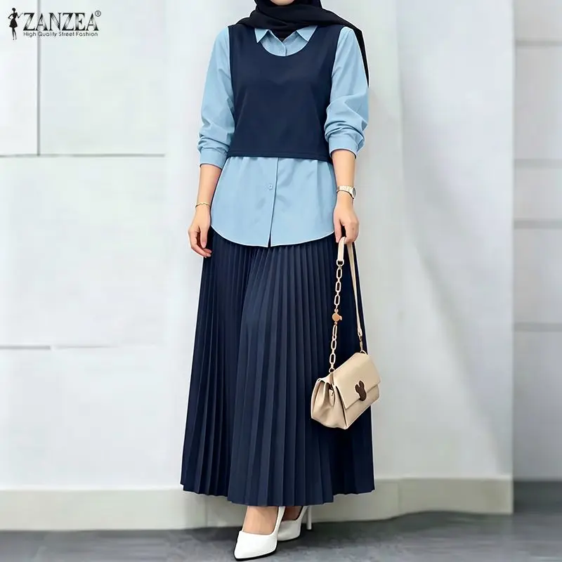 Fashion Muslim Sets Ramadan Outfits ZANZEA Women Long Sleeve Patchwork Shirt Maxi Long Skirt Suit Hijab 2 Piece Sets Eid Mubarek
Fashion Muslim Sets Ramadan Outfits ZANZEA Women Long Sleeve Patchwork Shirt Maxi Long Skirt Suit Hijab 2 Piece Sets Eid Mubarek