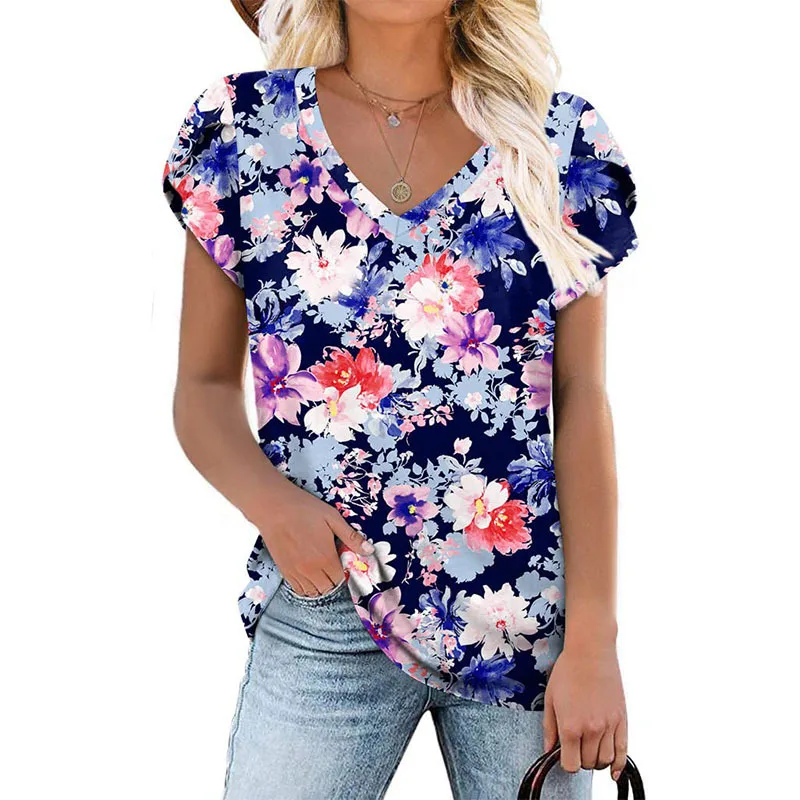 2025 European and American new women's V-neck short sleeved plant flower 3D printed T-shirt slimming versatile casual women's to
2025 European and American new women's V-neck short sleeved plant flower 3D printed T-shirt slimming versatile casual women's to