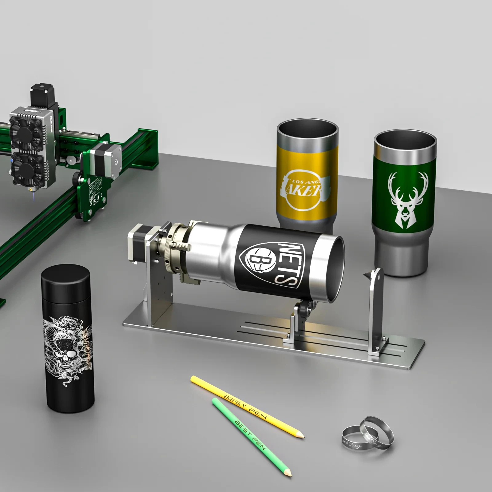 360 Degree Rotating Rotary Table For NEJE Laser Engraver Cutter Machine Y Axis Motor for Cups, Cylinders, Goblets, Wine Glass
360 Degree Rotating Rotary Table For NEJE Laser Engraver Cutter Machine Y Axis Motor for Cups, Cylinders, Goblets, Wine Glass