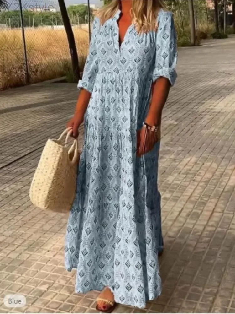 Vintage Flower Printed Dresses For Women V-neck Loose Maxi Bohemian Style Beach Dress Casual Vacation Ladies Robe Vestidos 2024
Vintage Flower Printed Dresses For Women V-neck Loose Maxi Bohemian Style Beach Dress Casual Vacation Ladies Robe Vestidos 2024