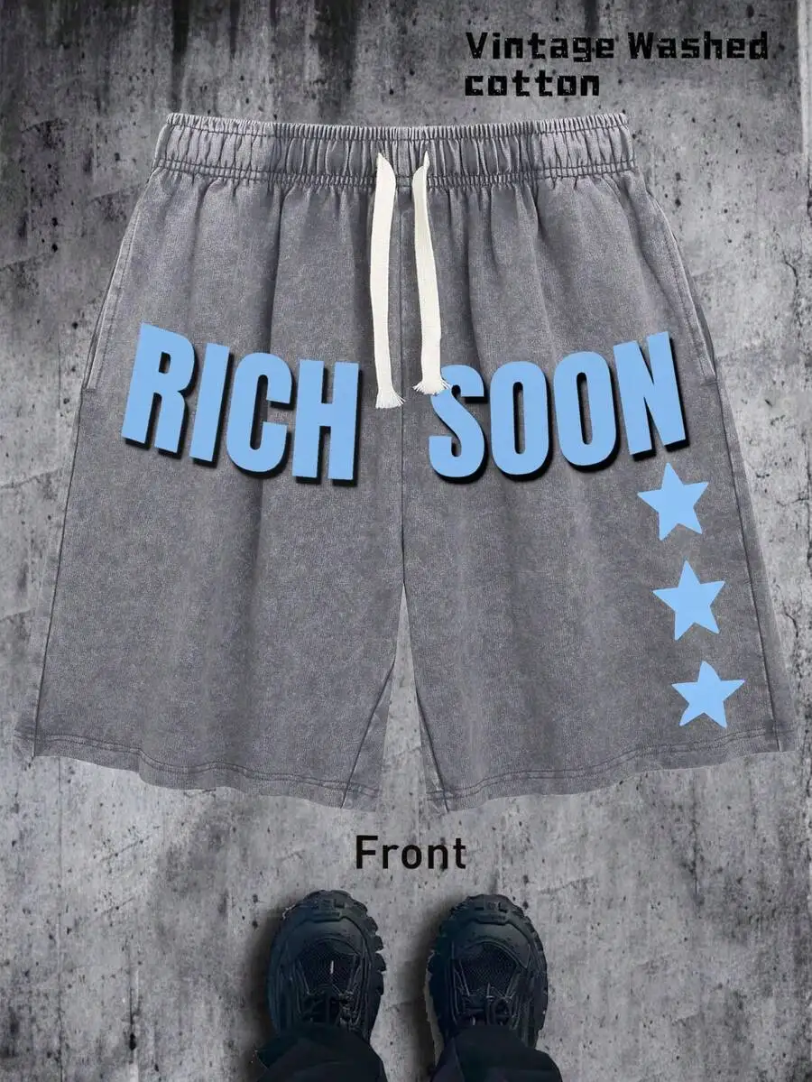 Vintage Washed Cotton Drawstring Shorts For Men Rich Soon Letter Star Print Casual Summer Bottoms
Vintage Washed Cotton Drawstring Shorts For Men Rich Soon Letter Star Print Casual Summer Bottoms