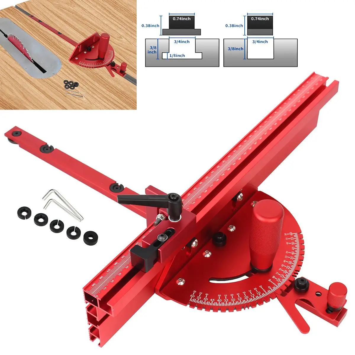 Aluminum Alloy Miter Gauge With 45mm Fence And Fence Stop Kit Including Sclae Tape And Laser Scales For Woodwrorking Tool
Aluminum Alloy Miter Gauge With 45mm Fence And Fence Stop Kit Including Sclae Tape And Laser Scales For Woodwrorking Tool