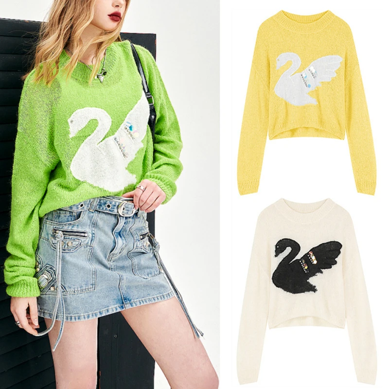 Autumn Knitted Swan Embroidery Women Sweater Women Fashion Casual Streetwear Sequins Jumper Coats Outerwear Pullovers SL119
Autumn Knitted Swan Embroidery Women Sweater Women Fashion Casual Streetwear Sequins Jumper Coats Outerwear Pullovers SL119