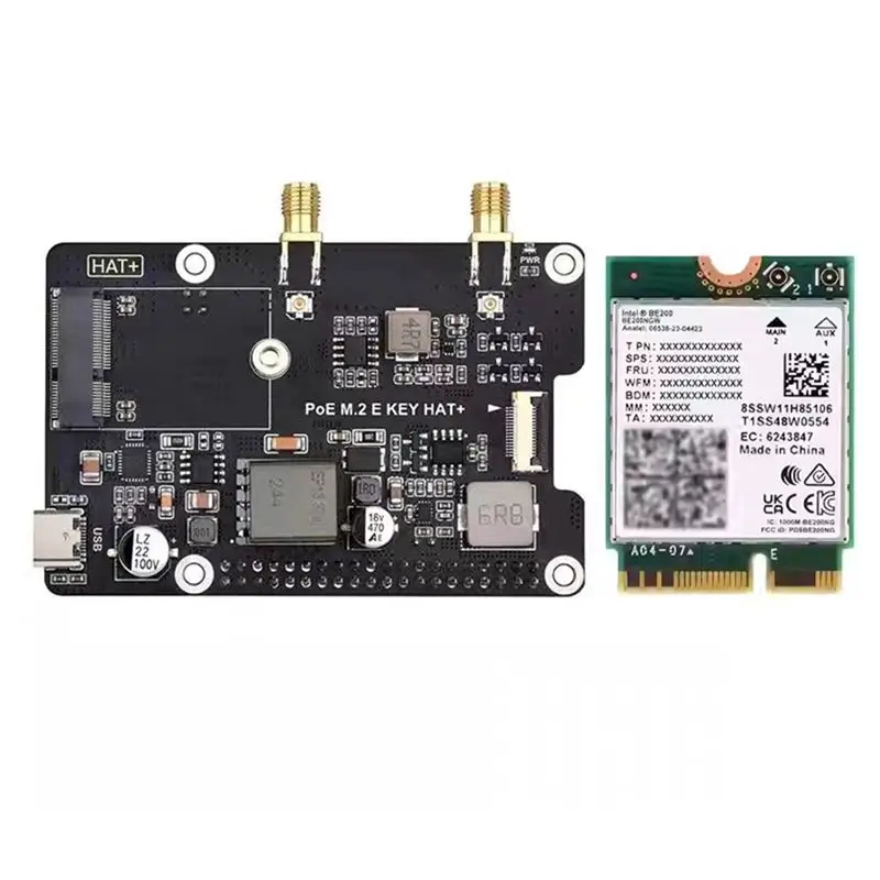 AU33-For Raspberry Pi 5 Pcie To M.2 E KEY With Poe HAT+ Expansion Board BE200 Tri-Band Wireless Network Card For RPI 5
AU33-For Raspberry Pi 5 Pcie To M.2 E KEY With Poe HAT+ Expansion Board BE200 Tri-Band Wireless Network Card For RPI 5