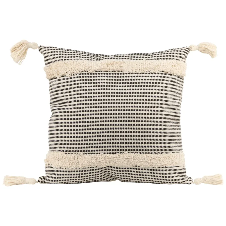 17" Beige and Black Striped Square Throw Pillow with Tassels
17" Beige and Black Striped Square Throw Pillow with Tassels