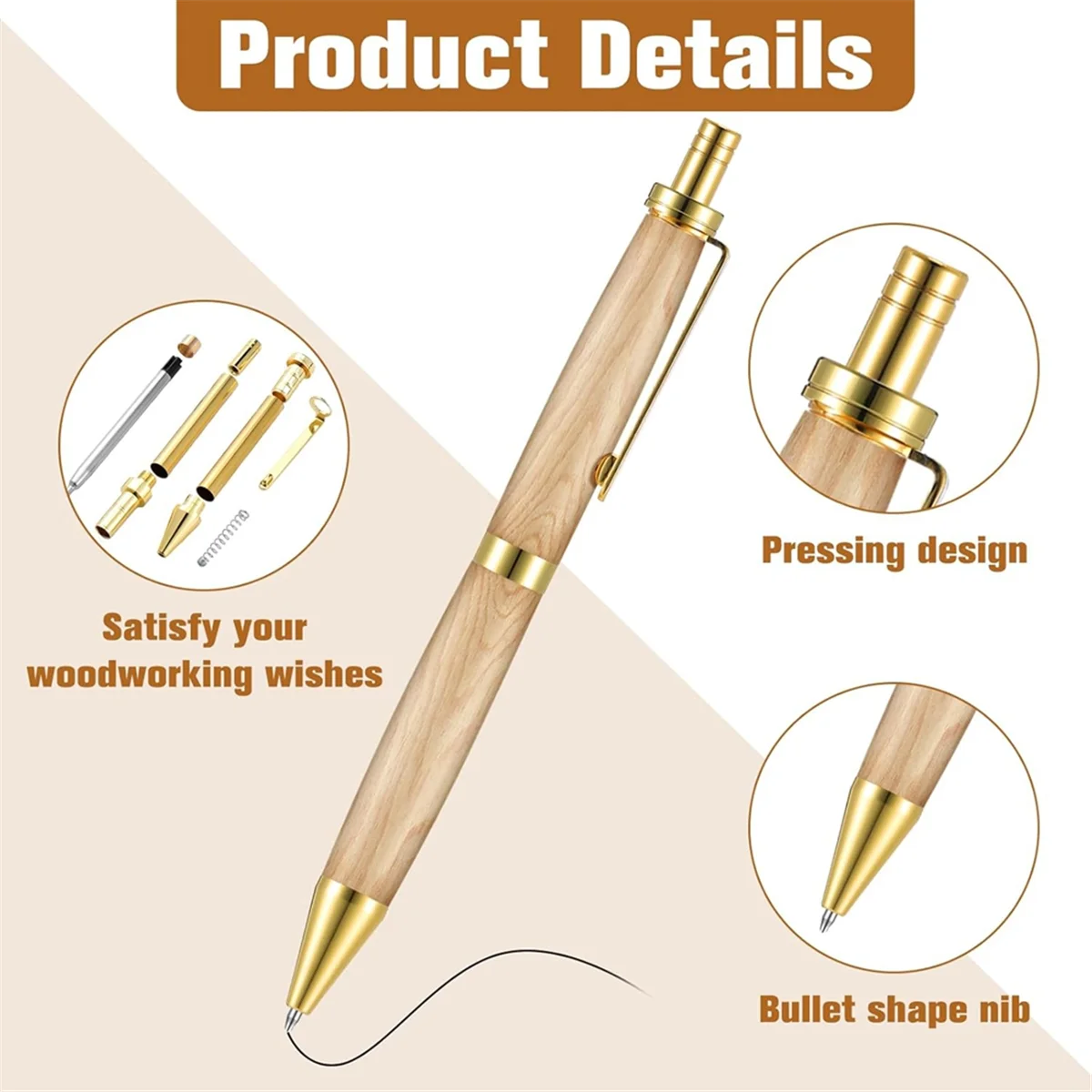 AB51 6 Piece Retractable Pen Kit for Wood Turning 8mm Click Pen Kit with Refills Lathe Turning Supplies for Pen Making Wood
AB51 6 Piece Retractable Pen Kit for Wood Turning 8mm Click Pen Kit with Refills Lathe Turning Supplies for Pen Making Wood