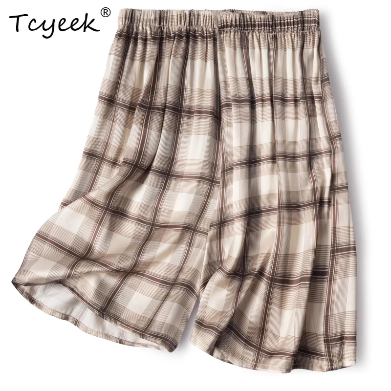 Tcyeek 100% Real Mulberry Silk Summer Thin Soft Elastic Waistband Plaid Print Women's Pajamas Shorts Шорты Женские Домашние
Tcyeek 100% Real Mulberry Silk Summer Thin Soft Elastic Waistband Plaid Print Women's Pajamas Shorts Шорты Женские Домашние