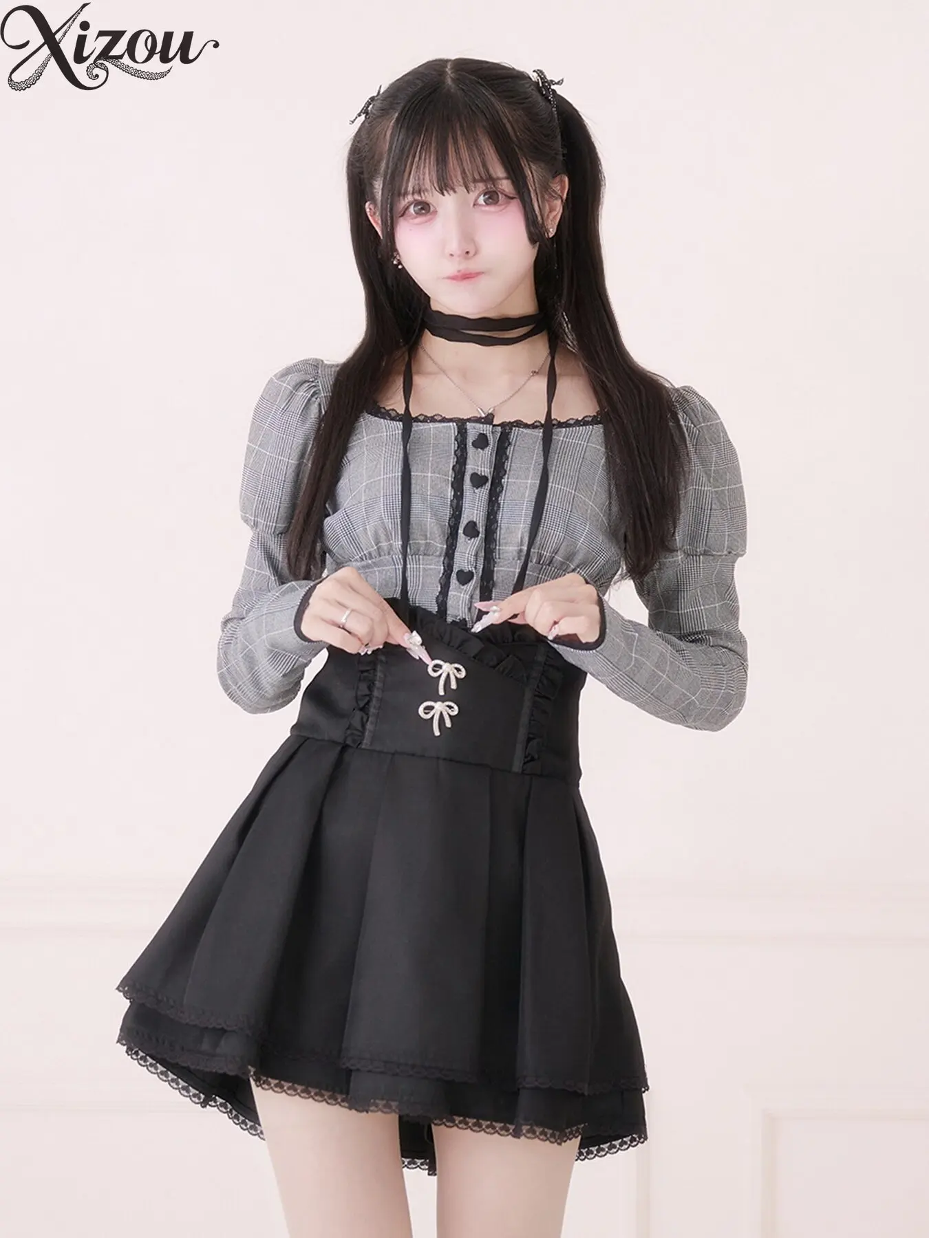 Label Japanese Sweet Lace Heart Buckle Tie-up Long Sleeve Slim Blouse Lolita Square Collar Vintage Y2K Women Top 2026 Spring
Label Japanese Sweet Lace Heart Buckle Tie-up Long Sleeve Slim Blouse Lolita Square Collar Vintage Y2K Women Top 2026 Spring