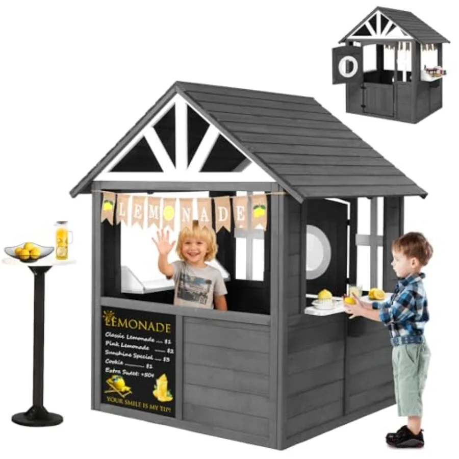 Outdoor kids wooden lemonade stand for ages 3-8, gray finish, pretend play BBQ with 50 accessories, lemon sign banner and split
Outdoor kids wooden lemonade stand for ages 3-8, gray finish, pretend play BBQ with 50 accessories, lemon sign banner and split