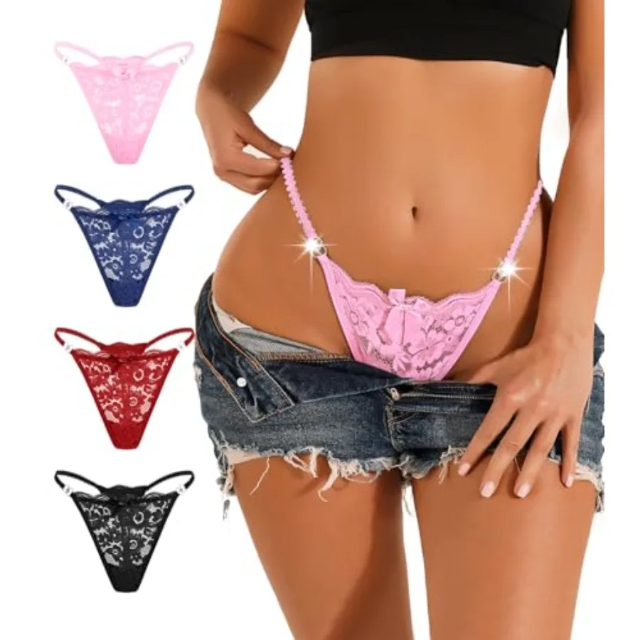 Thongs for Women Sexy G-String Thongs Lace T Back Tangas Underwear Hollow Out No Show Low Rise Panties 4 Pack
Thongs for Women Sexy G-String Thongs Lace T Back Tangas Underwear Hollow Out No Show Low Rise Panties 4 Pack
