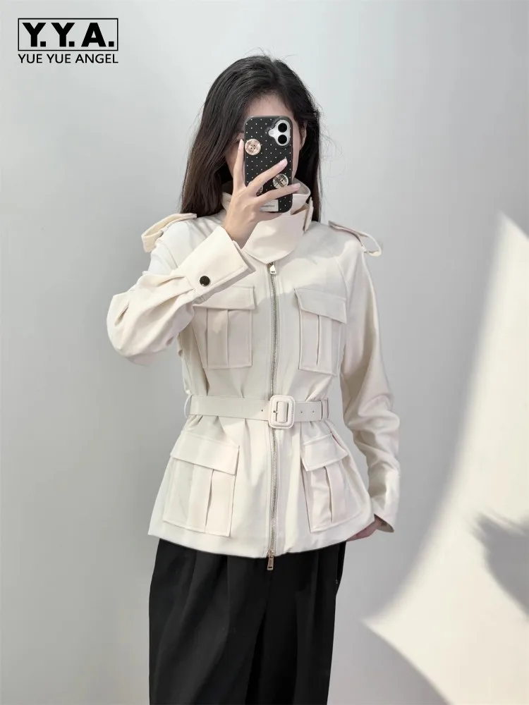 New Autumn Women Workwear Jacket Multi Pockets Flared Sleeves Outerwear Turndown Collar Zippers Sashes Office Lady Casual Coats
New Autumn Women Workwear Jacket Multi Pockets Flared Sleeves Outerwear Turndown Collar Zippers Sashes Office Lady Casual Coats