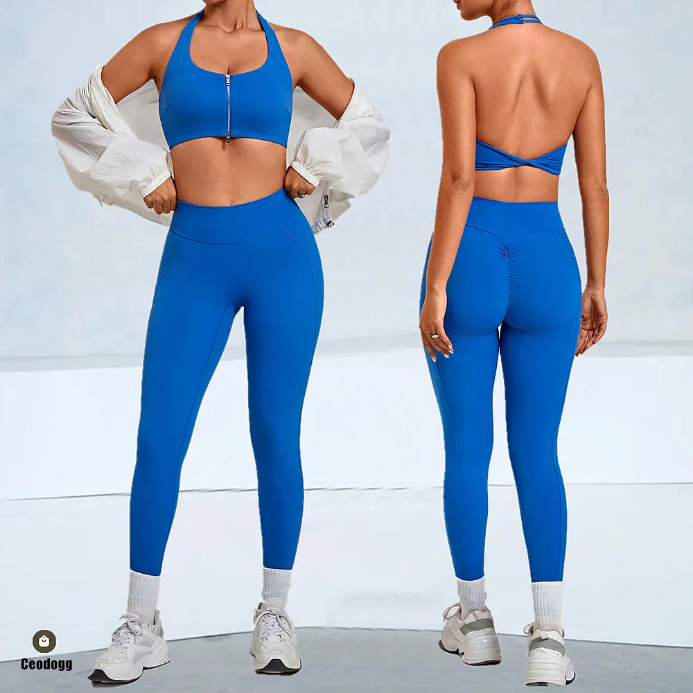 Pad 2PCS Women Double Zip Halter Yoga Set Power Sports Bra Squat Proof Scrunch WorKout Legging Gym Fitness Pant Activewear XP54
Pad 2PCS Women Double Zip Halter Yoga Set Power Sports Bra Squat Proof Scrunch WorKout Legging Gym Fitness Pant Activewear XP54