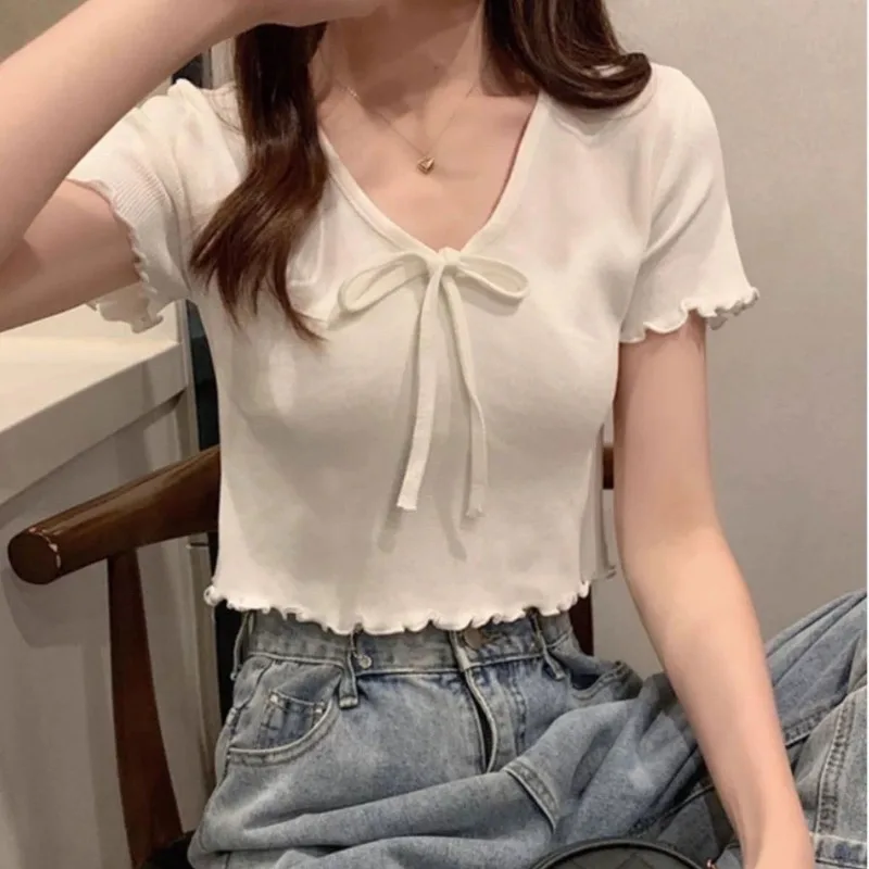 Femme Summer Fashion Trend Slim Screw Thread Solid Color O-neck Short Sleeve Women Clothing All-match Bow Ice Shreds Cardigan
Femme Summer Fashion Trend Slim Screw Thread Solid Color O-neck Short Sleeve Women Clothing All-match Bow Ice Shreds Cardigan