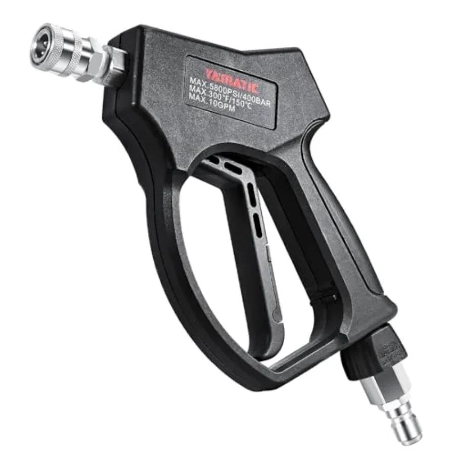 Car wash application: stainless steel short pressure washer gun, silver, 5800 PSI with swivel 3/8 plug, easy pull trigger and 1
Car wash application: stainless steel short pressure washer gun, silver, 5800 PSI with swivel 3/8 plug, easy pull trigger and 1