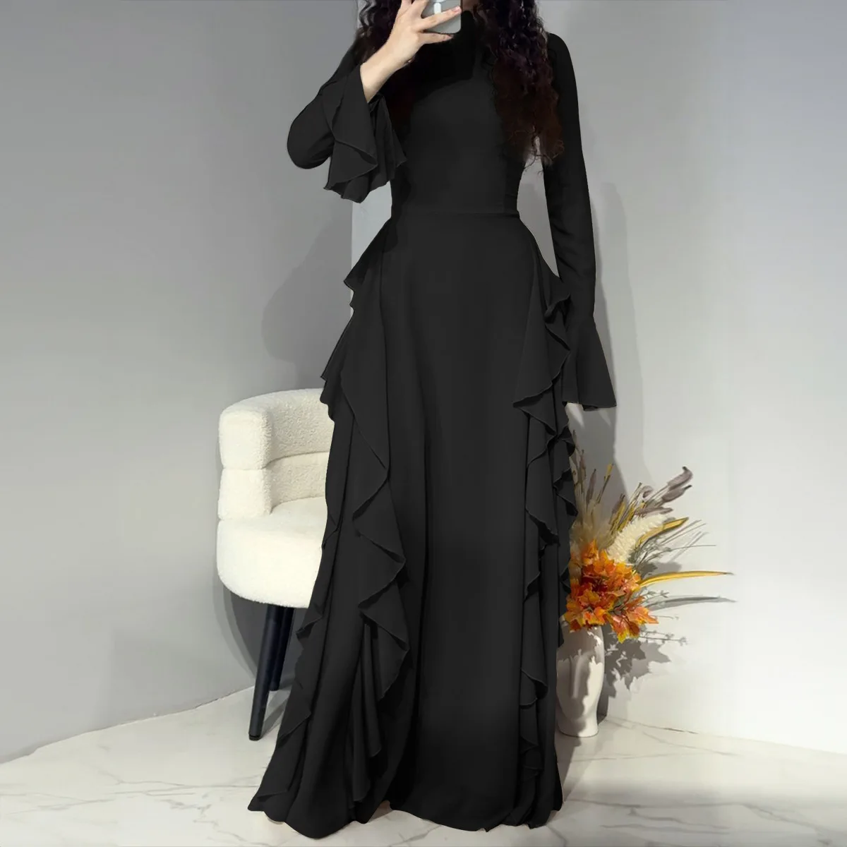 Elegant Women's Dress, Elegant And Casual High Waisted Solid Color Design, Flared Sleeve Dress
Elegant Women's Dress, Elegant And Casual High Waisted Solid Color Design, Flared Sleeve Dress