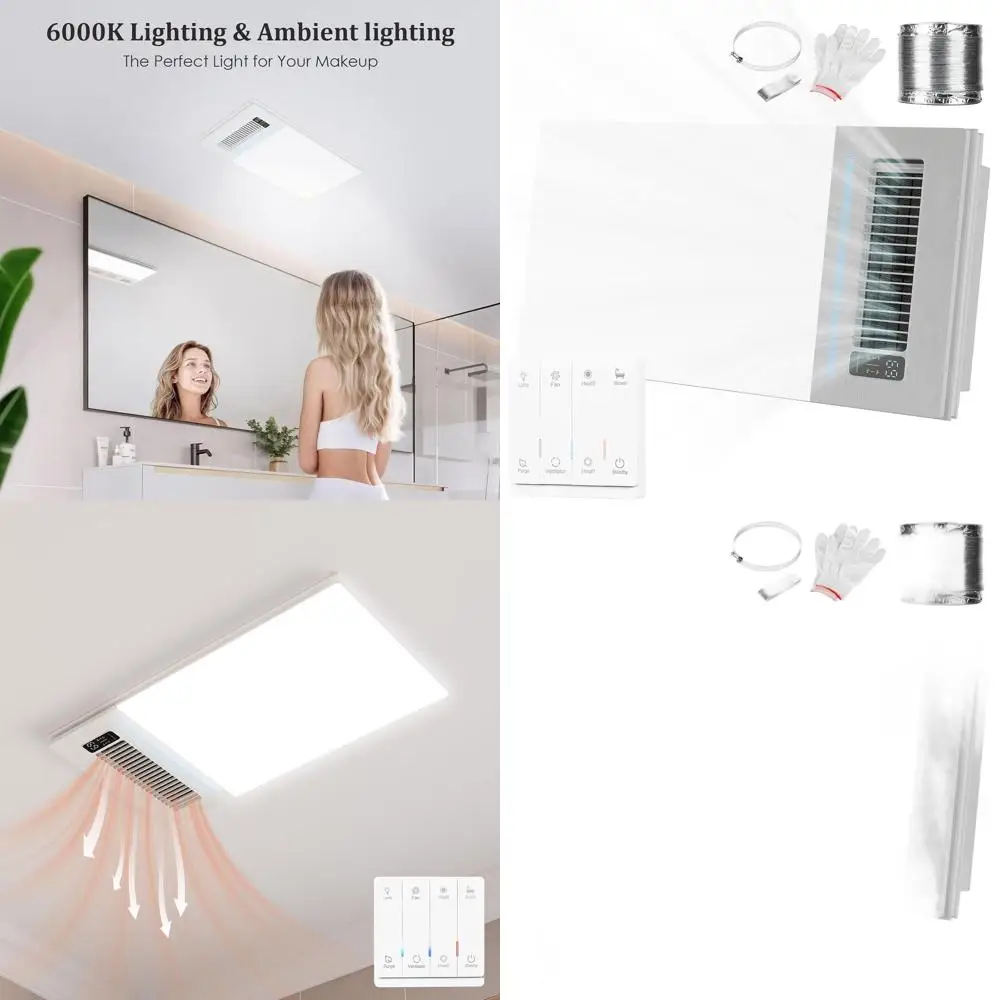 4-in-1 Bathroom Exhaust Fan with Light and Heater, 1900W Combo, 180cm 1.0 Sone Ceiling Unit, Remote Control for Home, Bath, Hote
4-in-1 Bathroom Exhaust Fan with Light and Heater, 1900W Combo, 180cm 1.0 Sone Ceiling Unit, Remote Control for Home, Bath, Hote