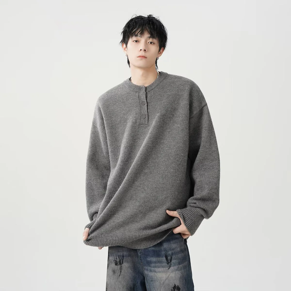 Men Jumpers Vintage Loose Fit Standard Wool Slight Strech Button Sweater Solid Mock Neck Pullovers Long Sleeve Knitted
Men Jumpers Vintage Loose Fit Standard Wool Slight Strech Button Sweater Solid Mock Neck Pullovers Long Sleeve Knitted