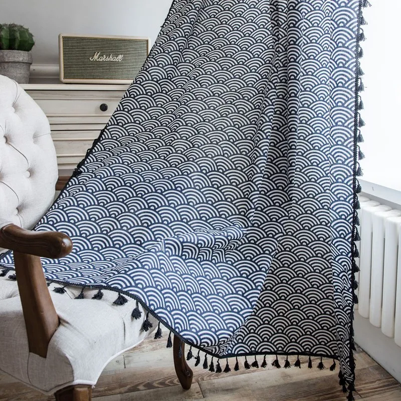 Cotton Linen Curtain Japanese-style Navy Blue and Style Print Curtain Semi-shading Bay Blackout Window Bedroom Living Room
Cotton Linen Curtain Japanese-style Navy Blue and Style Print Curtain Semi-shading Bay Blackout Window Bedroom Living Room
