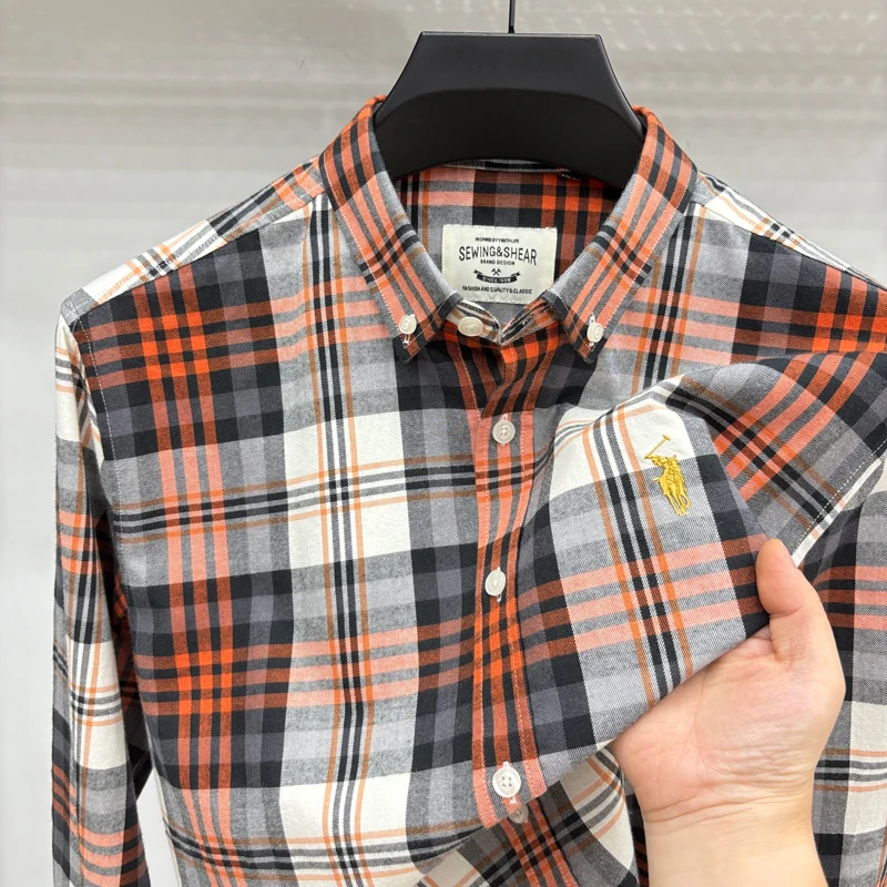 100% Pure Cotton Long Sleeve Shirt Men's Autumn New Fashion Casual Flannel Patchwork Shirts with Embroidered Horse Logo
100% Pure Cotton Long Sleeve Shirt Men's Autumn New Fashion Casual Flannel Patchwork Shirts with Embroidered Horse Logo