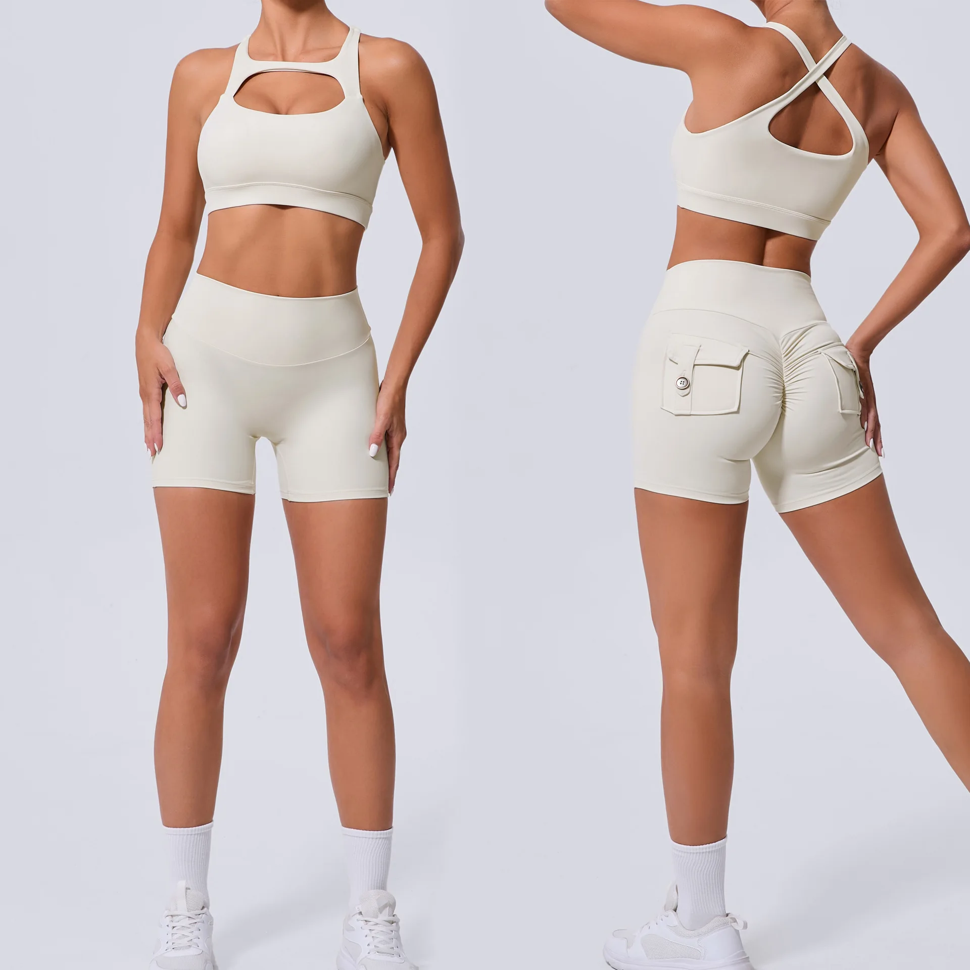2 Piece Sporty Shorts Set with Pocket Women Sportswear Fashion Sexy Cross Hollow Scrunch Gym Set Sport Outfit Black Fitness Suit
2 Piece Sporty Shorts Set with Pocket Women Sportswear Fashion Sexy Cross Hollow Scrunch Gym Set Sport Outfit Black Fitness Suit
