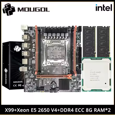 MOUGOL Intel Xeon E5 2650 V4 CPU 및 게임용 컴퓨터용 듀얼 채널 DDR4 8Gx2 2133MHz ECC RAM이 포함된 새로운 X99 마더보드 세트
