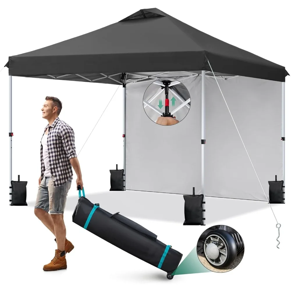 10x10 Pop Up Canopy with 1 sidewall, Easy Up Canopy Tent with Removable Wheel Bag and Spiral Spikes, One Push Setup
10x10 Pop Up Canopy with 1 sidewall, Easy Up Canopy Tent with Removable Wheel Bag and Spiral Spikes, One Push Setup