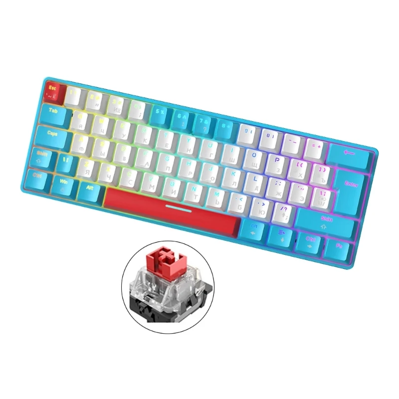T60 Mini Mechanical Gaming Keyboard Red Blue Switch 62 Keys Wired Type-C Cable Portable for Travel Backlight Full Key
T60 Mini Mechanical Gaming Keyboard Red Blue Switch 62 Keys Wired Type-C Cable Portable for Travel Backlight Full Key