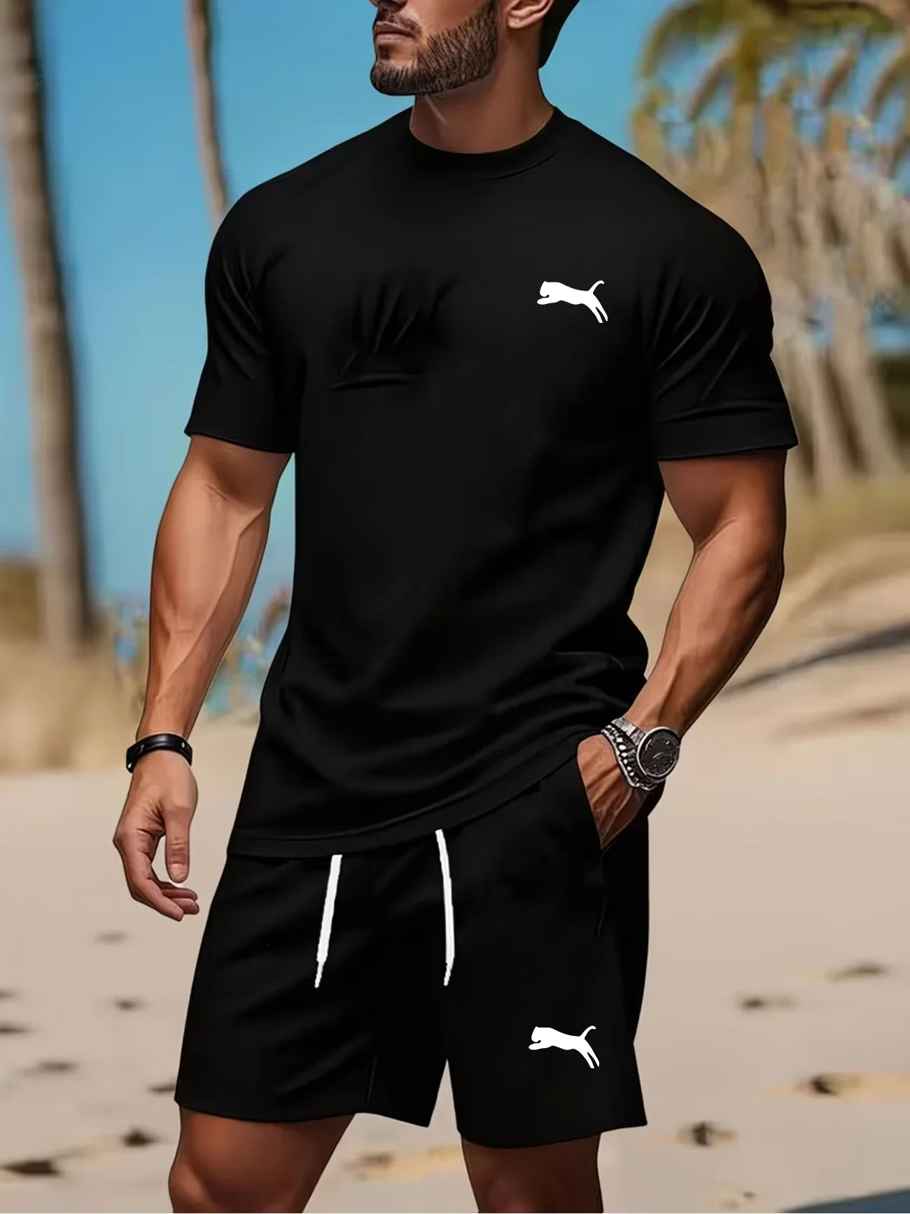 Men's T-shirt Short Sleeved Shorts Sports Set, Fashionable and Casual Loose Home 2-piece Set, Summer Breathable Men's Clothing
Men's T-shirt Short Sleeved Shorts Sports Set, Fashionable and Casual Loose Home 2-piece Set, Summer Breathable Men's Clothing
