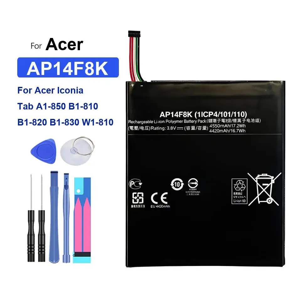 For Acer Iconia Tab A1-850 B1-810 B1-820 B1-830 W1-810 AP14F8K 4550mAh Tablet Battery High-Efficiency Environmentally Friendly
For Acer Iconia Tab A1-850 B1-810 B1-820 B1-830 W1-810 AP14F8K 4550mAh Tablet Battery High-Efficiency Environmentally Friendly