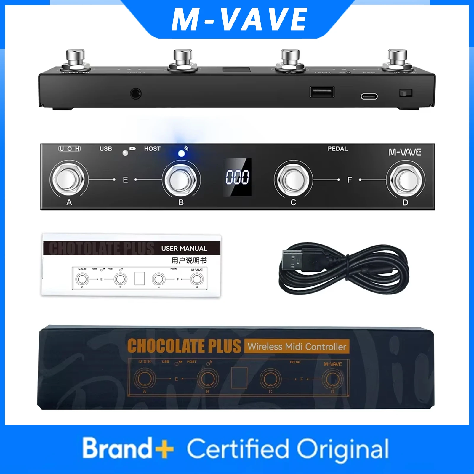 M-VAVE Chocolate Plus Беспроводной MIDI-контроллер Клавиатура 4-кнопочный ножной переключатель поддерживает функцию управления хост-интерфейсом MIDI
M-VAVE Chocolate Plus Беспроводной MIDI-контроллер Клавиатура 4-кнопочный ножной переключатель поддерживает функцию управления хост-интерфейсом MIDI