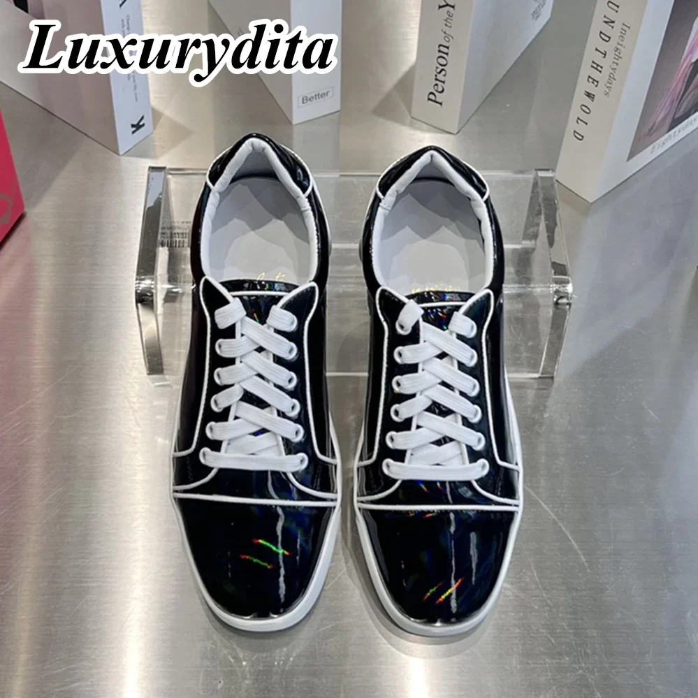 Top Quality Womens Trendy Casual Sneakers Luxury Mens Real Leather Tennis Shoes Designr Red Sole Tide Lovers Rivet Shoes HJ0127
Top Quality Womens Trendy Casual Sneakers Luxury Mens Real Leather Tennis Shoes Designr Red Sole Tide Lovers Rivet Shoes HJ0127