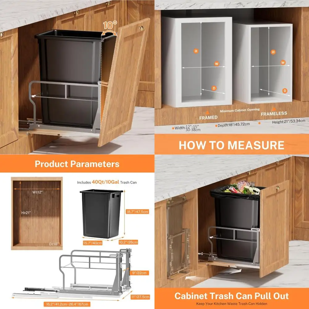 Pull Out Trash Bin 10° Tilt 40Qt Under Cabinet Soft-Close Slides Kitchen Waste Container
Pull Out Trash Bin 10° Tilt 40Qt Under Cabinet Soft-Close Slides Kitchen Waste Container