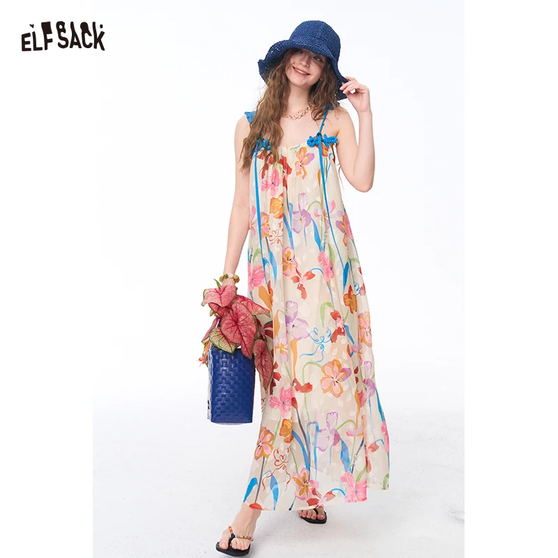 ELFSACK Women's Spaghetti Strap Maxi Dress with Hand Drawn Floral Print, Bohemian Tie Strap Loose A Line Dress for Summer Daily
ELFSACK Women's Spaghetti Strap Maxi Dress with Hand Drawn Floral Print, Bohemian Tie Strap Loose A Line Dress for Summer Daily