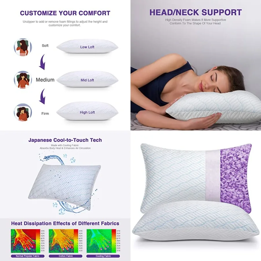 Cooling Pillows Queen Size Set of 2, Memory Foam Pillows with Zipper, Adjustable Firmness for Sleeping Cool Cold Pillow to Hot,
Cooling Pillows Queen Size Set of 2, Memory Foam Pillows with Zipper, Adjustable Firmness for Sleeping Cool Cold Pillow to Hot,