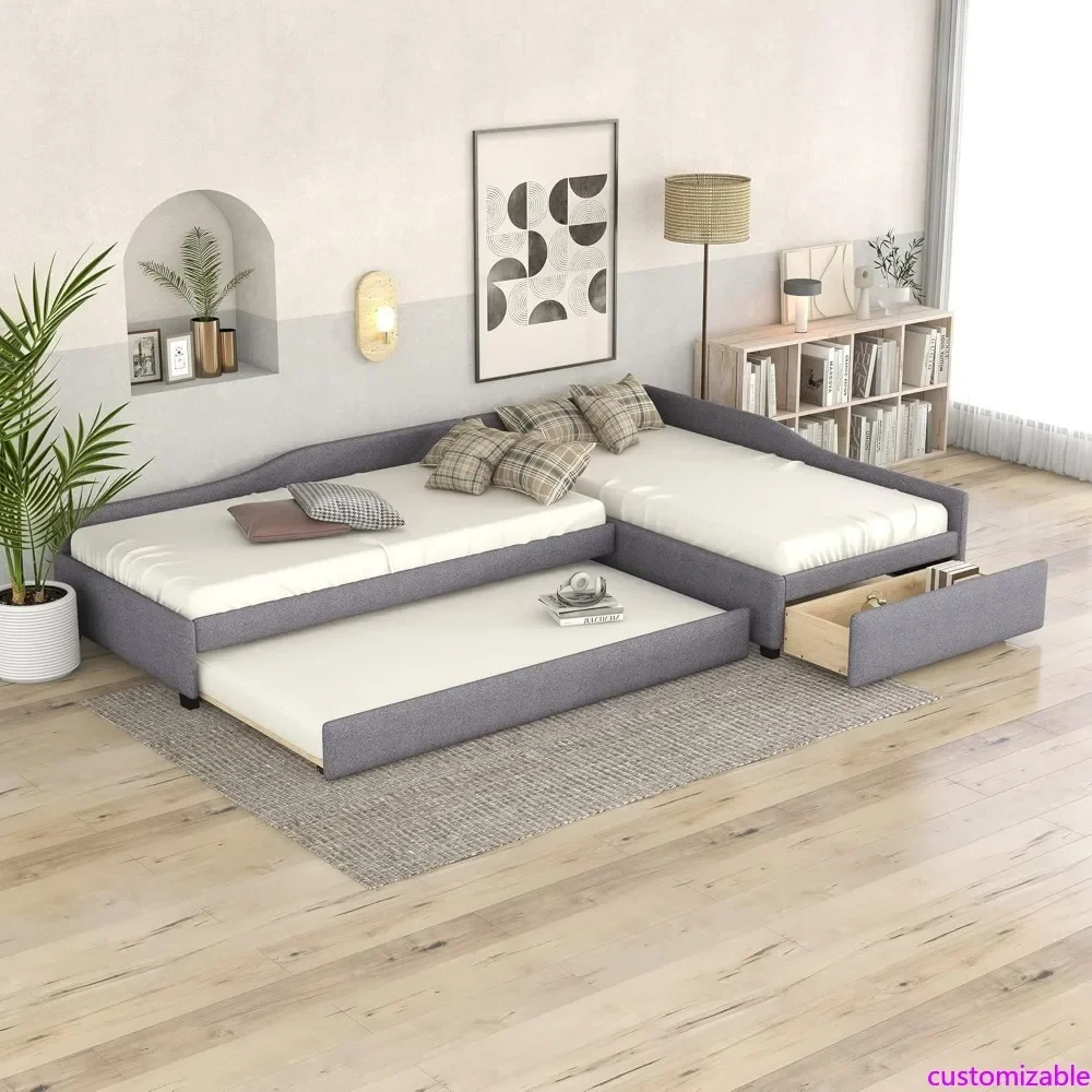 Gray Wood Merax Double Twin Daybed with Upholstered Seat, Trundle and Storage Drawer for Teenagers
Gray Wood Merax Double Twin Daybed with Upholstered Seat, Trundle and Storage Drawer for Teenagers