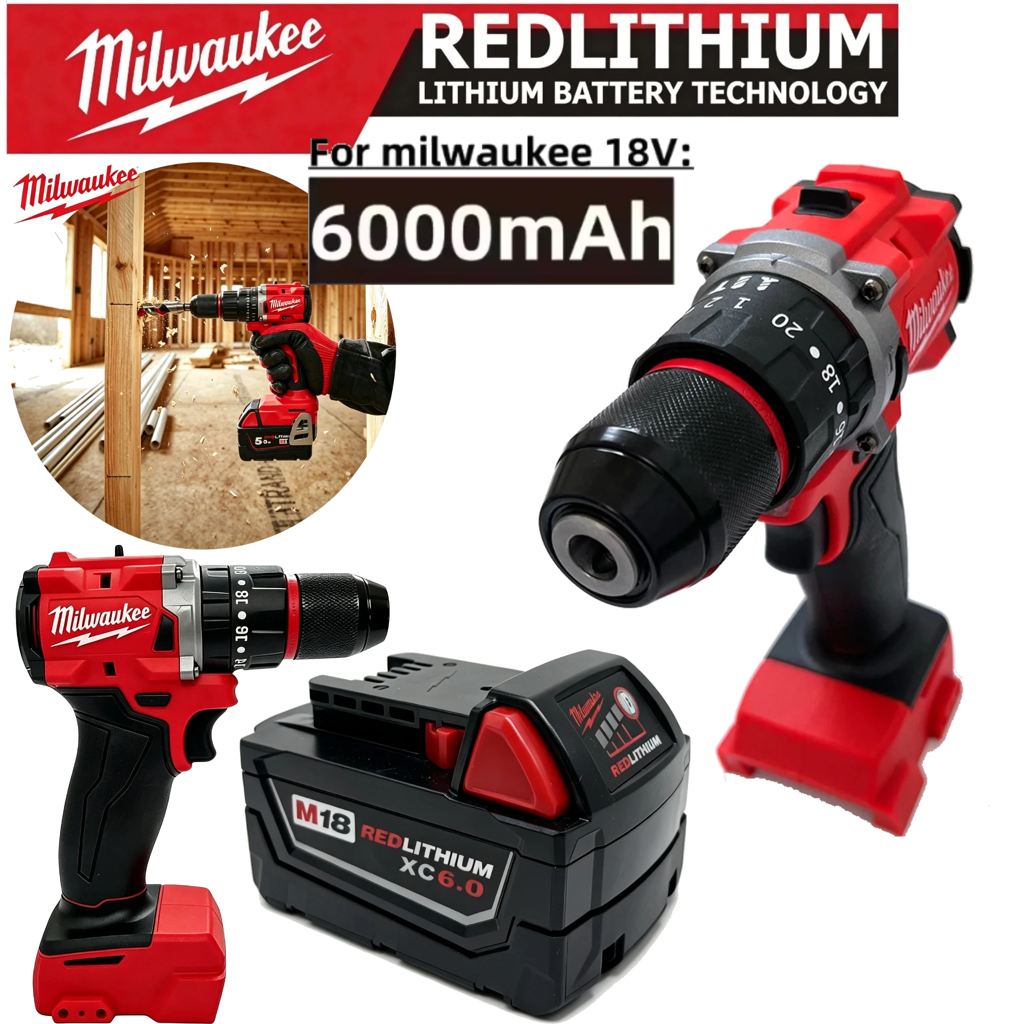 Milwaukee M18 Lithium Battery Compatible with High Torque Hammer Drill, Cordless Tool Accessory for Multi-material Drilling Work
Milwaukee M18 Lithium Battery Compatible with High Torque Hammer Drill, Cordless Tool Accessory for Multi-material Drilling Work