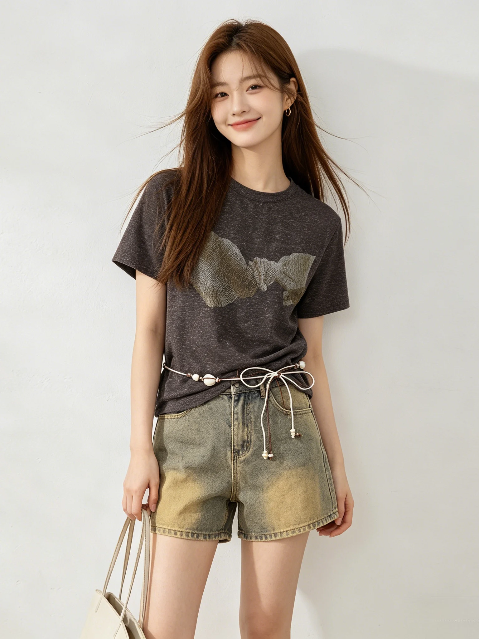 Café Brown Retro Knot Print Short Sleeve T-Shirt Summer Belt Design Korean Style Skin-friendly Casual Slimming Top
Café Brown Retro Knot Print Short Sleeve T-Shirt Summer Belt Design Korean Style Skin-friendly Casual Slimming Top