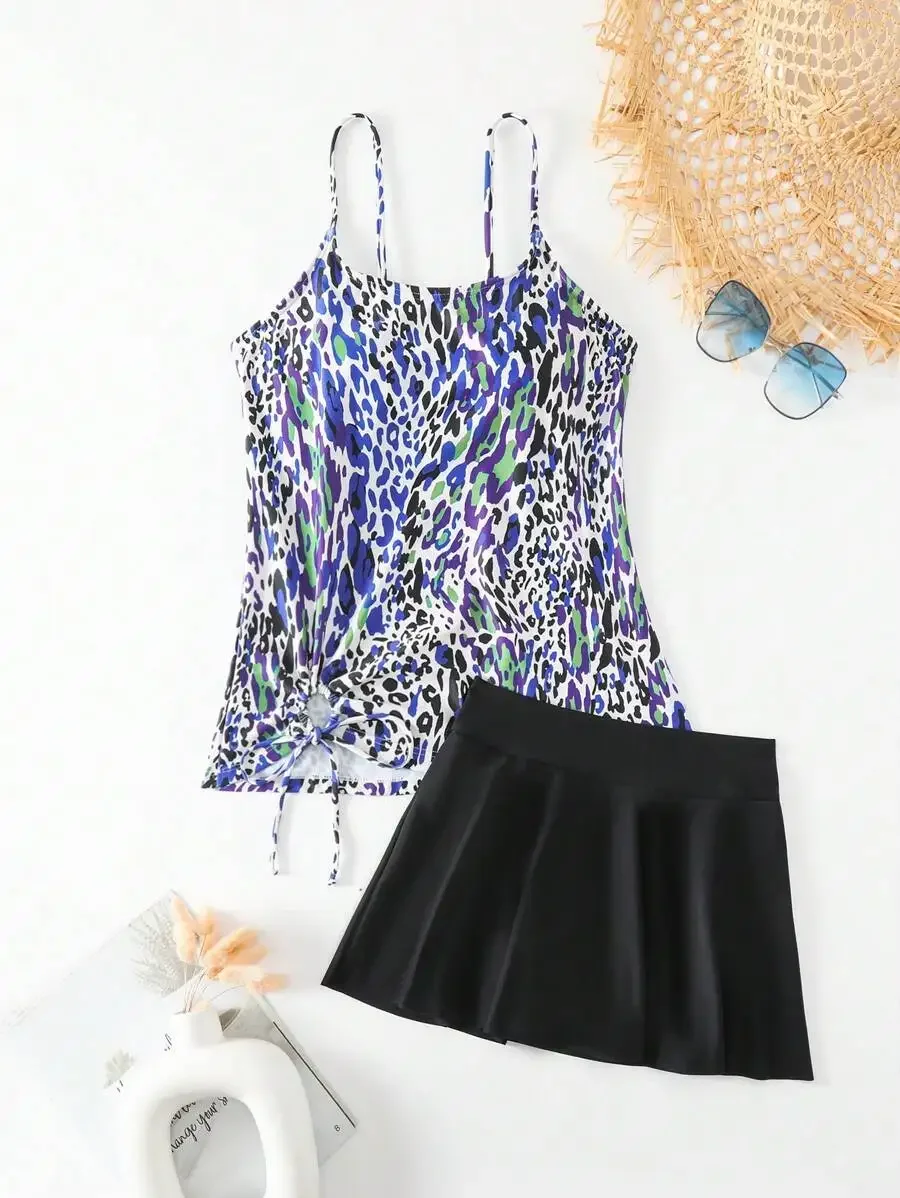 Women Leopard Print Cami Top And Black Skirted Tankini Set
Women Leopard Print Cami Top And Black Skirted Tankini Set