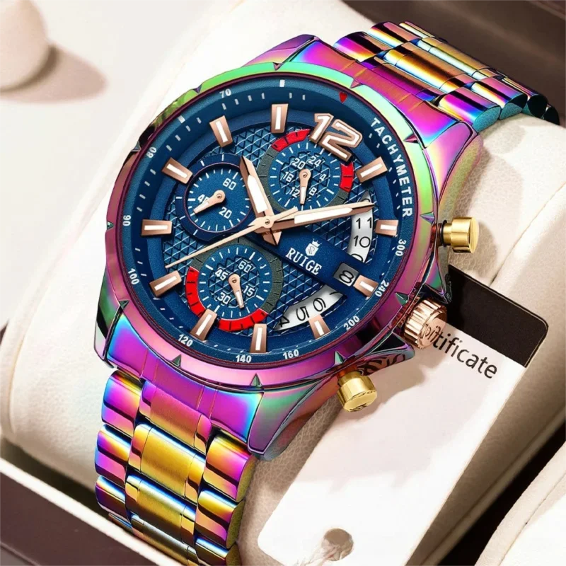 Colorful Stainless Steel Men Watch Multifunction 3 Sub-dials Analog Quartz Wristwatch Business Casual Luminous Relogio Masculine
Colorful Stainless Steel Men Watch Multifunction 3 Sub-dials Analog Quartz Wristwatch Business Casual Luminous Relogio Masculine