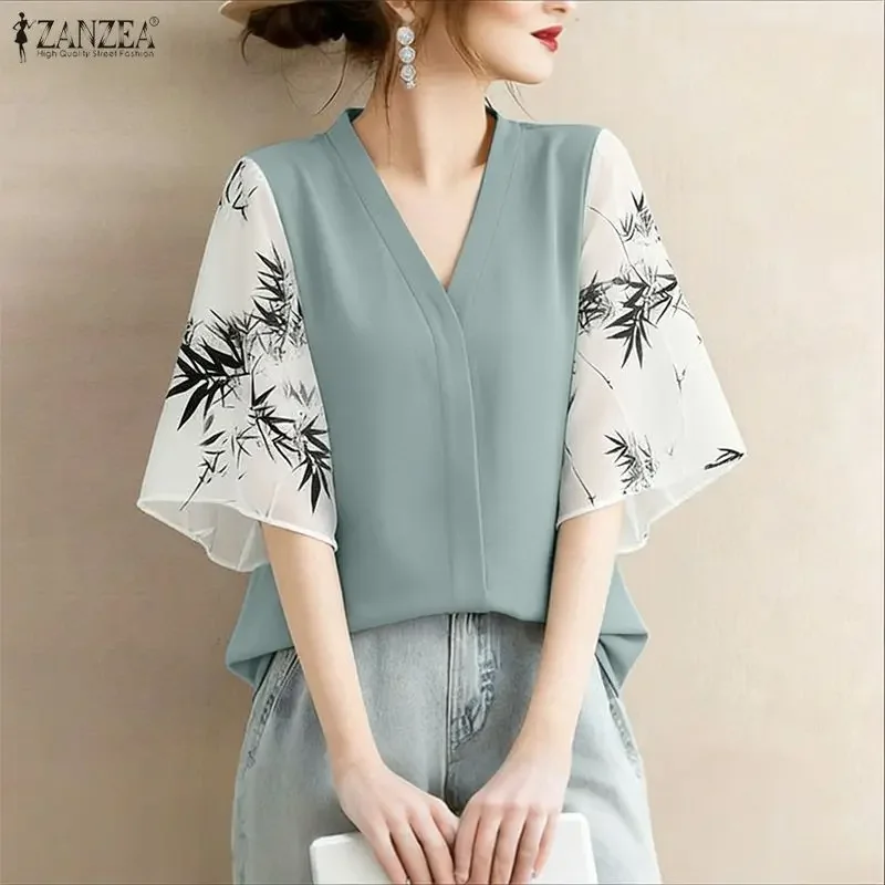 Летние блузки ZANZEA 2026 с цветочным принтом и пэчворком, элегантные офисные женские блузки, рабочие рубашки в стиле OL, повседневные топы с V-образным вырезом и рукавом до локтя, для женщин
Летние блузки ZANZEA 2026 с цветочным принтом и пэчворком, элегантные офисные женские блузки, рабочие рубашки в стиле OL, повседневные топы с V-образным вырезом и рукавом до локтя, для женщин
