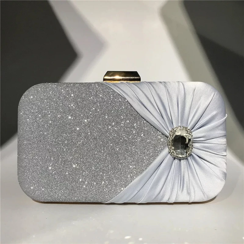 Silver Glitter Satin Pleated Evening Clutch Women's Shinny Gemstone Studded Wedding Party Purse Elegant Emerald Banquet Handbag
Silver Glitter Satin Pleated Evening Clutch Women's Shinny Gemstone Studded Wedding Party Purse Elegant Emerald Banquet Handbag