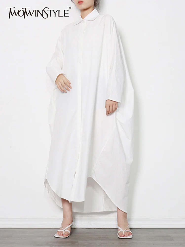 TWOTWINSTYLE Casual Minimalist Plus Size White Long Dress Female Lapel Long Sleeve Loose Waist Maxi Dresses For Women 2022 Style
TWOTWINSTYLE Casual Minimalist Plus Size White Long Dress Female Lapel Long Sleeve Loose Waist Maxi Dresses For Women 2022 Style