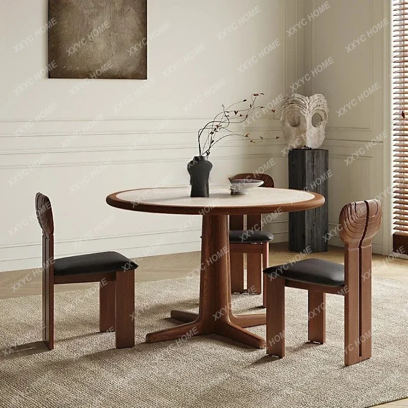 A French retro travertine rock slab solid wood inlaid dining table round dining table dining tabless 7304
A French retro travertine rock slab solid wood inlaid dining table round dining table dining tabless 7304