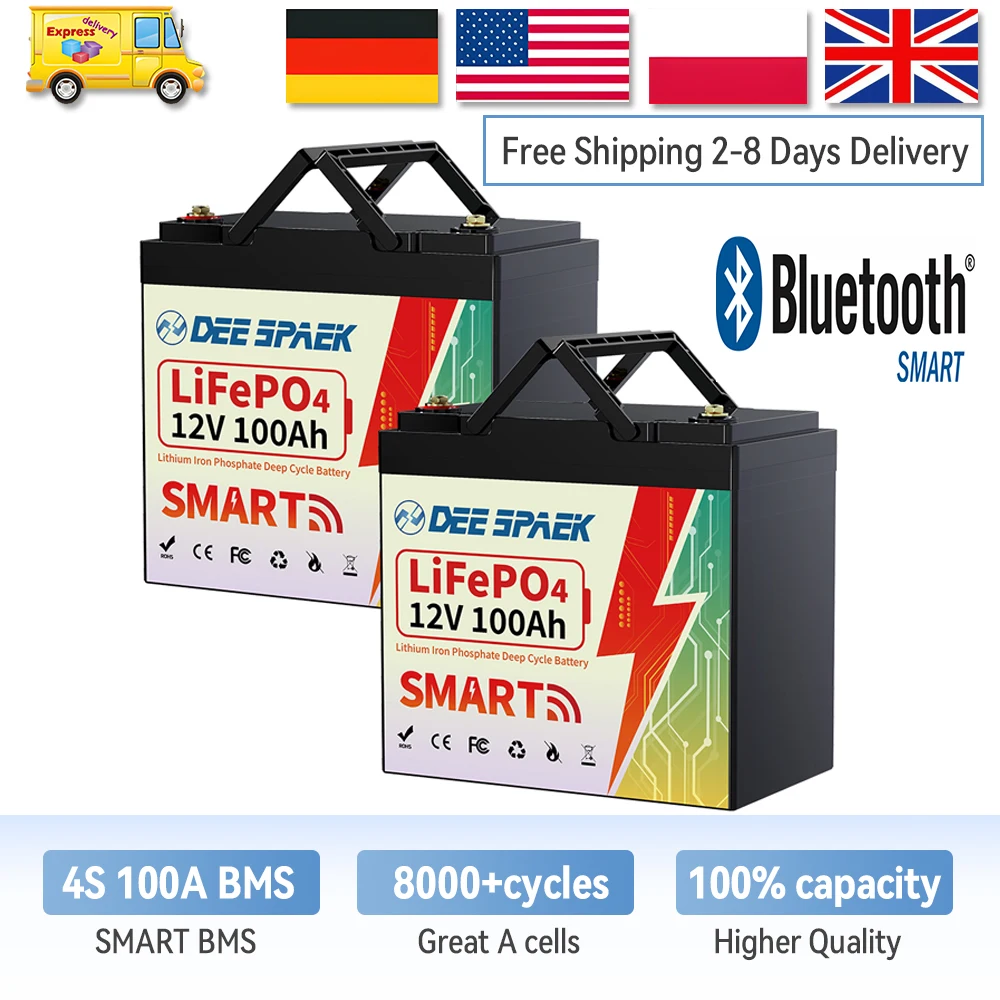 2PC 12V 100AH LiFePO4 Lithium Battery Bluetooth With BMS For For RV Campers Solar Marine Trolling Motor Lithium Battery Group 24 
2PC 12V 100AH LiFePO4 Lithium Battery Bluetooth With BMS For For RV Campers Solar Marine Trolling Motor Lithium Battery Group 24