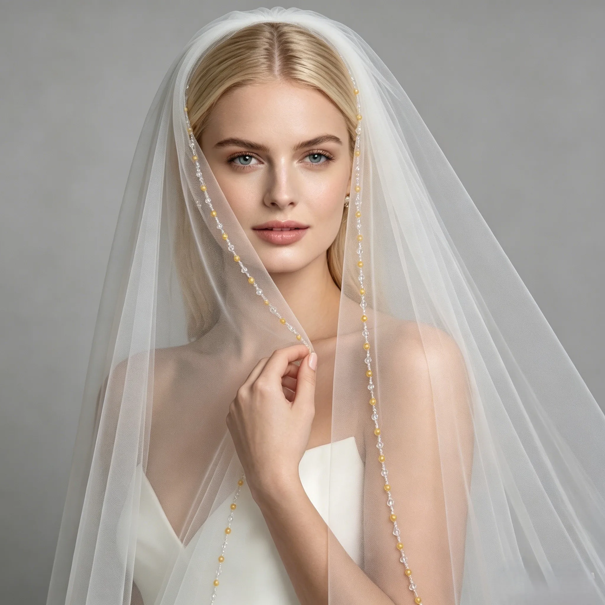 Bridal Veil with Comb Crystal Gold Pearl Trim Tulle Fingertip Length Wedding Veil Elegant Bride Hair Accessory for Ceremony G29
Bridal Veil with Comb Crystal Gold Pearl Trim Tulle Fingertip Length Wedding Veil Elegant Bride Hair Accessory for Ceremony G29