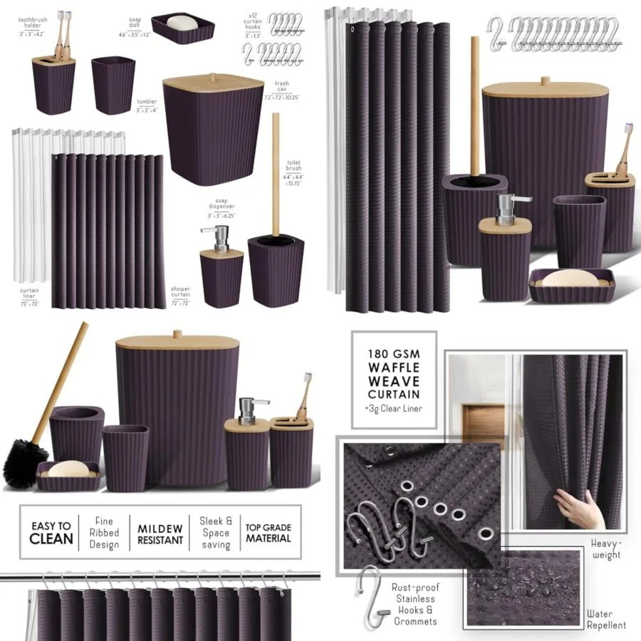 Bathroom Accessories Set - Bathroom Set, Bathroom Accessory Set, Shower Curtain Set, Toilet Brush, Trash Can and Soap Dispenser
Bathroom Accessories Set - Bathroom Set, Bathroom Accessory Set, Shower Curtain Set, Toilet Brush, Trash Can and Soap Dispenser