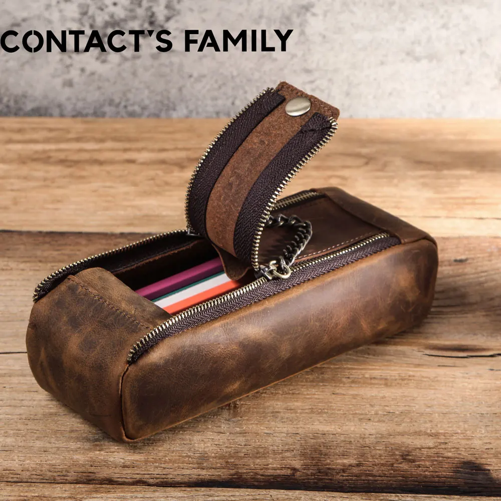Genuine Crazy Horse Leather Pencil Case Handmade Double Zipper Pen Bag Retro Distressed Leather Stationery Organizer School Offi
Genuine Crazy Horse Leather Pencil Case Handmade Double Zipper Pen Bag Retro Distressed Leather Stationery Organizer School Offi